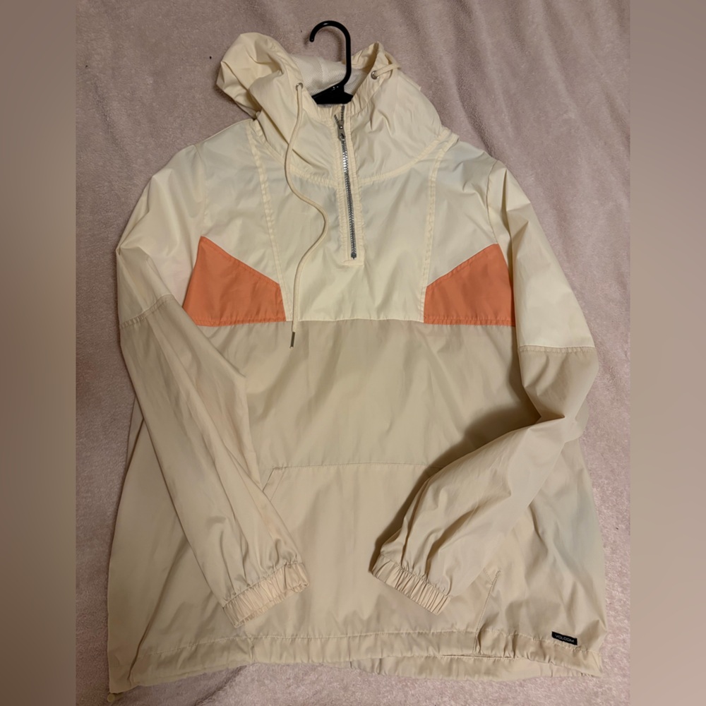 Cream and Orange Volcom Windbreaker Jacket